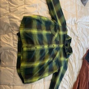 Green and yellow plaid Northface shirt